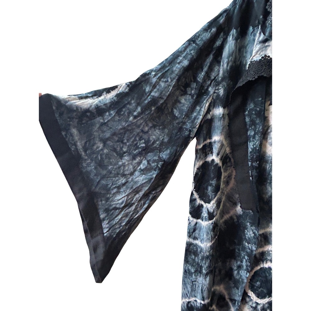 POL Gray‎ Tie Dye Kimono Cardigan Duster Cover Up Top Lace Trim Medium Boho - Picture 5 of 8